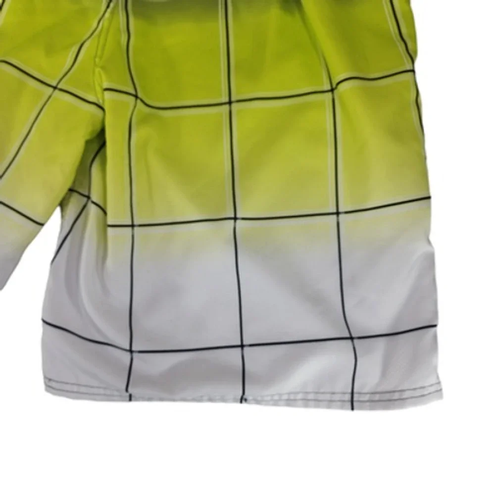 OP Ocean Pacific Board Short L 36-38 Men‎ Windowpane Plaid White Yellow Ombre